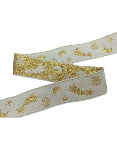 Garniturenband, Gallone, weihnachtlich, bestickt, Weißgold, Stern, Mond, 3 cm hoch