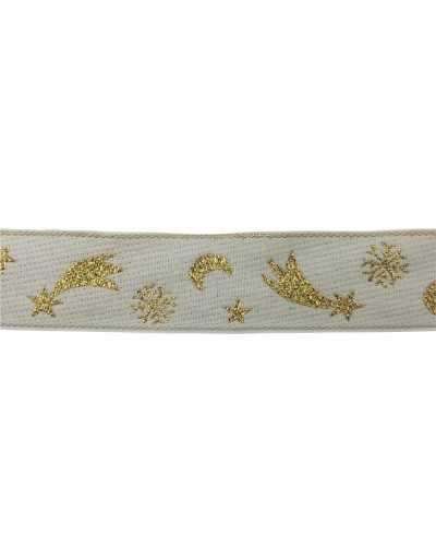 Garniturenband, Gallone, weihnachtlich, bestickt, Weißgold, Stern, Mond, 3 cm hoch