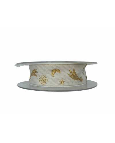 Passamaneria Nastro Gallon Christmas Embroidered White Gold Star MoonAlto 3C