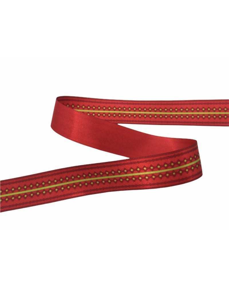 Passementerie Ruban de Noël Satin Imprimé Rouge Haut 22 Mm