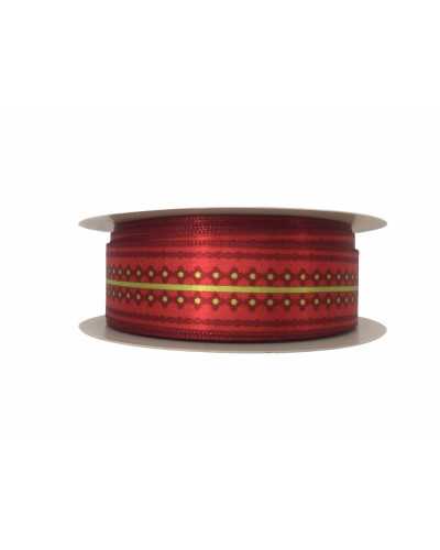 Pasamanería Cinta Navideña Roja Satinada Estampada Alta 22 Mm