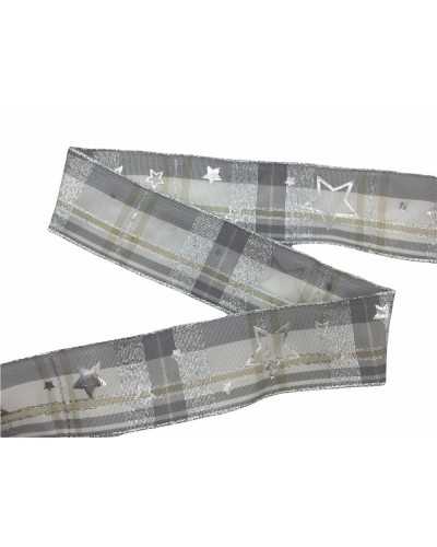 Passementerie Ruban de Noël Taffetas Ecossais Étoile Fil Lurex 25 Mm de Haut