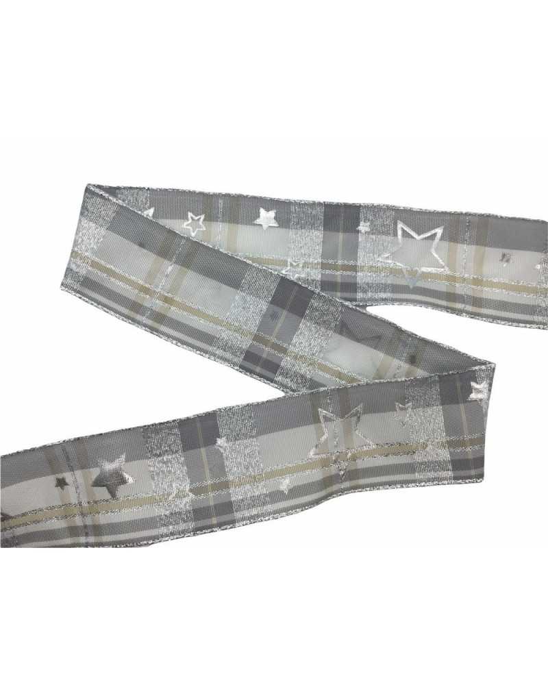 Passementerie Ruban de Noël Taffetas Ecossais Étoile Fil Lurex 25 Mm de Haut
