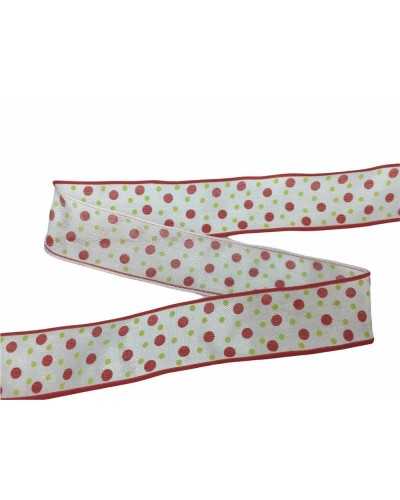 Passementerie Ruban De Noël Blanc Imprimé Pois Rouge Vert Haut 25 Mm