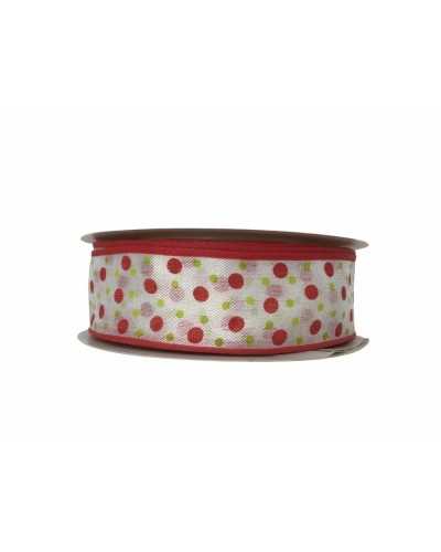 Passementerie Ruban De Noël Blanc Imprimé Pois Rouge Vert Haut 25 Mm