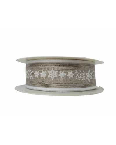 Passementerie Ruban de Noël Lin Imprimé Étoile Blanc Haut 30 Mm