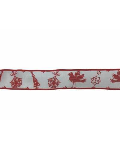 Passamaneria Nastro Natale Bianco Stampato Fiocco Albero Uccello Alto 25 MM