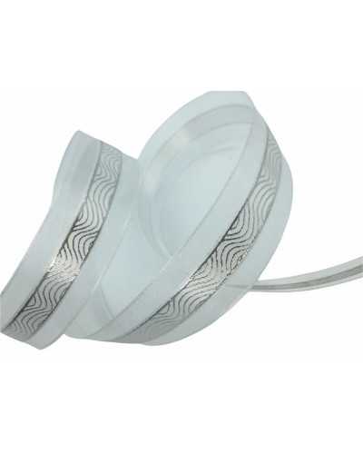 Pasamanería Cinta Navideña Organza Plata Geométrico Alto 22 Mm