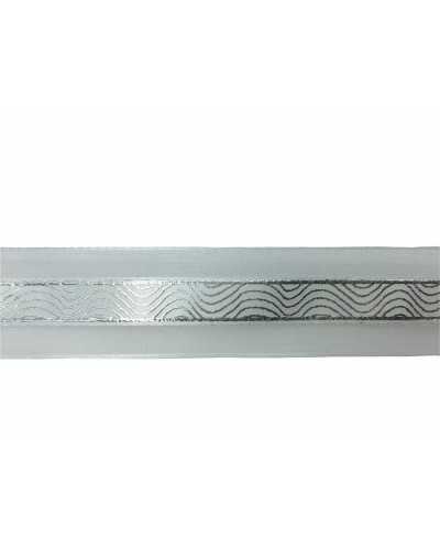 Passementerie Ruban De Noël Organza Argent Géométrique Haut 22 Mm