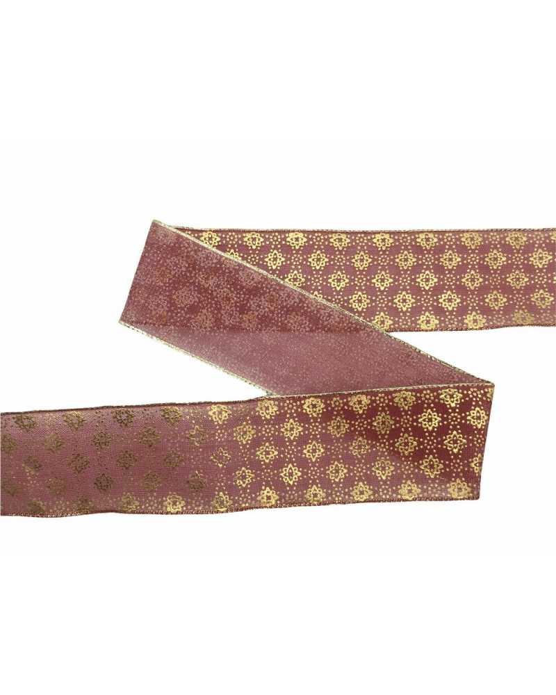 Passamaneria Nastro Natale Rosso Stampato Oro Alto Mm 40