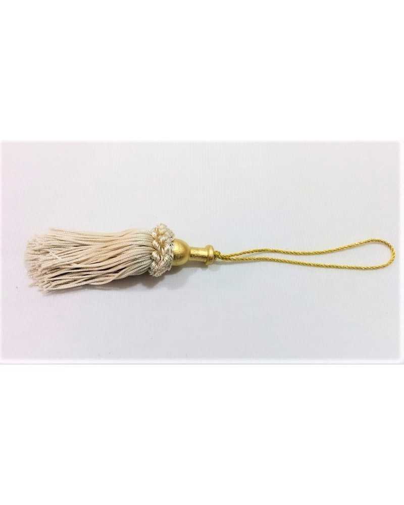 Key bow trimmings for upholstery 23 cm high with gold lacquered wood knob
