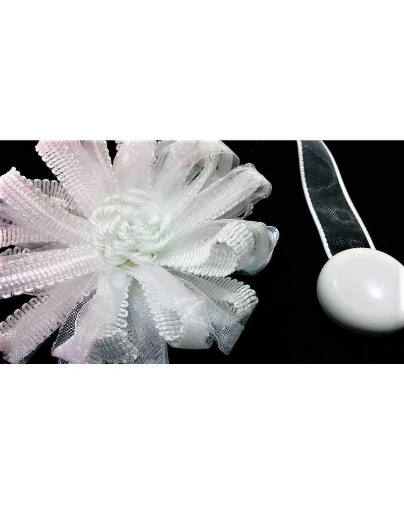 Aimants pour rideau avec lacets en organza modèle fleur et ruban dimensions 10 x 10 cm