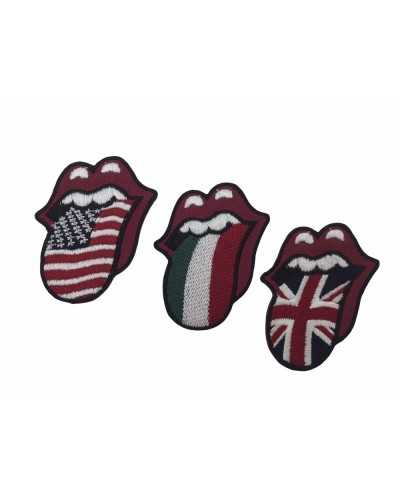 Application Patch Ecusson Thermocollant Brodé Langue Lèvres Drapeau 5x4 Cm