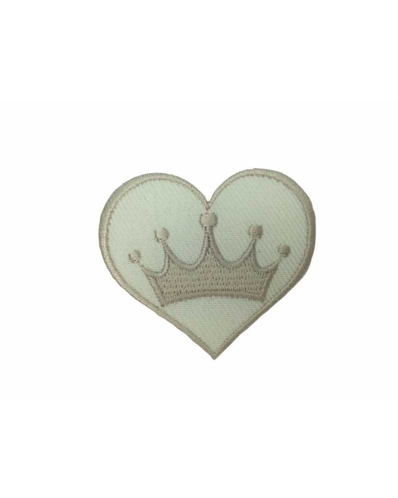 Écusson Thermocollant Coeur Couronne Tissu Brodé 45x40 Mm
