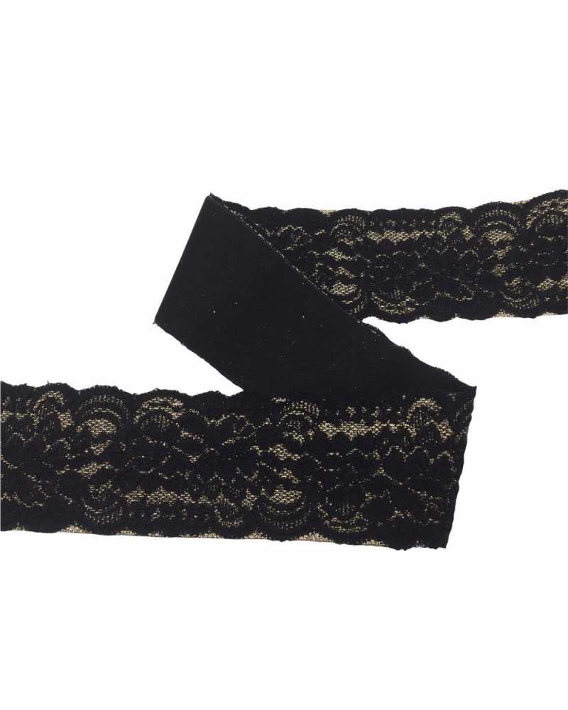 50 Cm Trimmings Elastic Lace Lurex Black Gold High 7 Cm