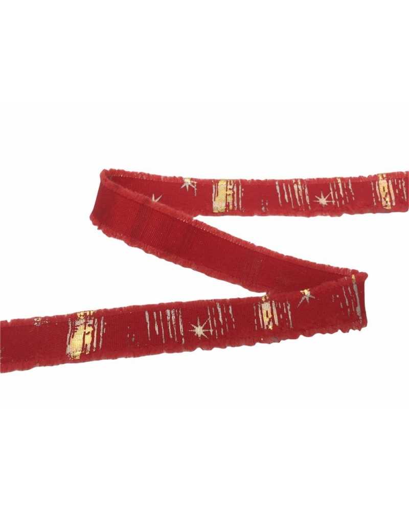 Passementerie Ruban De Noël Rouge Imprimé Étoile Dorée Haut Mm 18