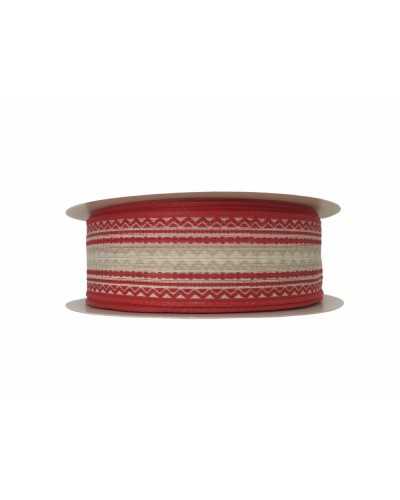 Passementerie Ruban De Noël Crème Rouge Imprimé Haut Mm 25