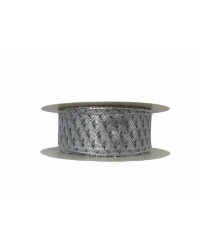 Passementerie Ruban De Noël Géométrique Losange Argenté Haut 25 Mm