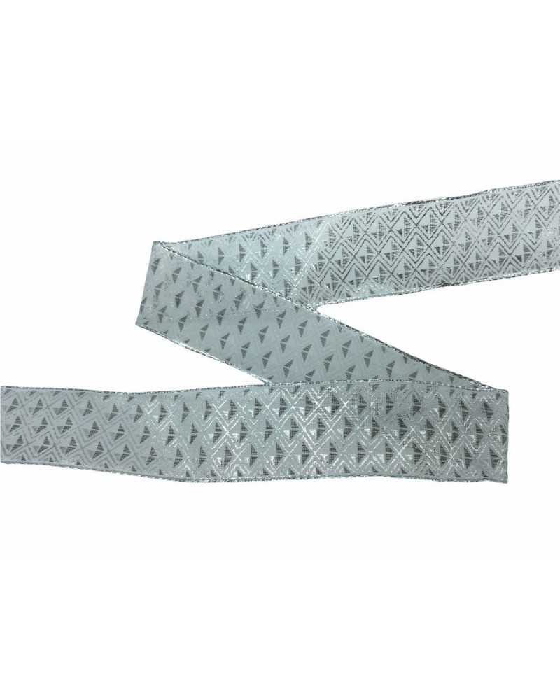Passamaneria Nastro Natale Argento Geometrico Rombo Alto 25 Mm