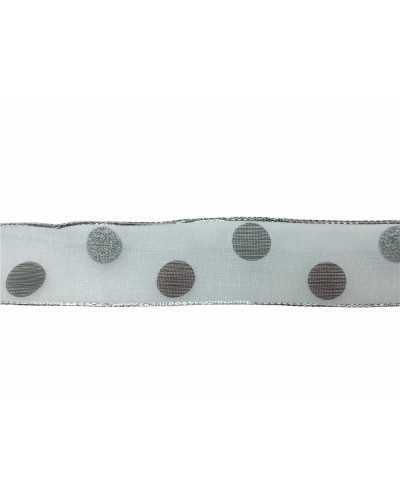 Passementerie Ruban De Noël Organza Blanc Pois Haut 25 Mm