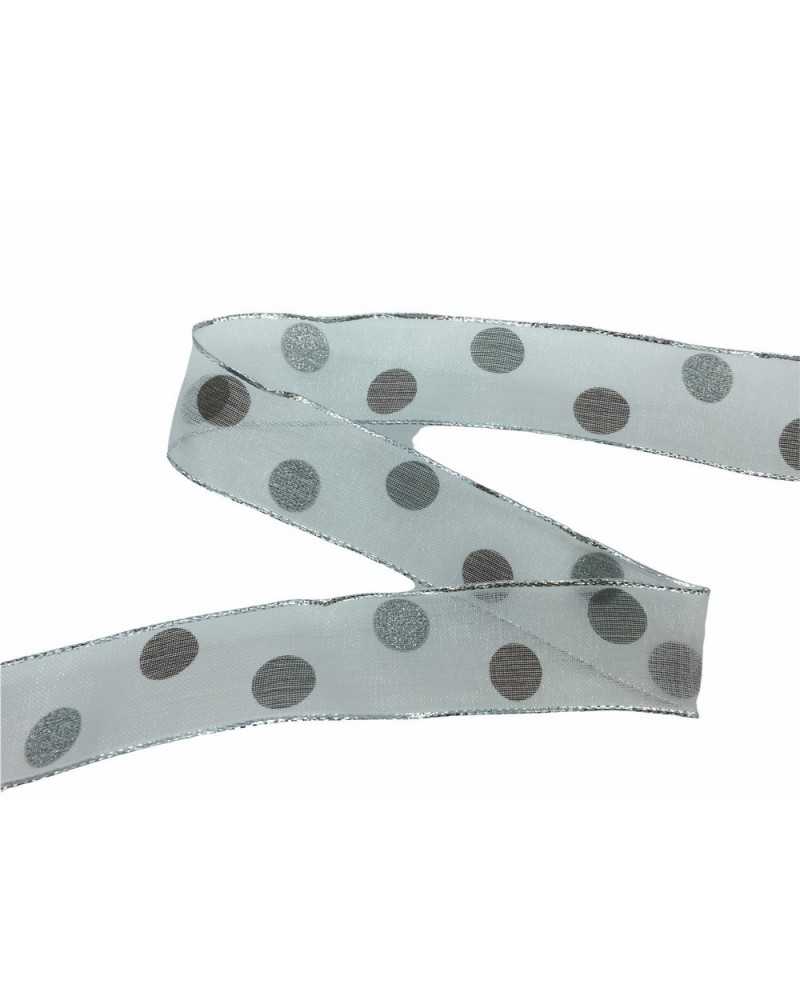 Passementerie Ruban De Noël Organza Blanc Pois Haut 25 Mm