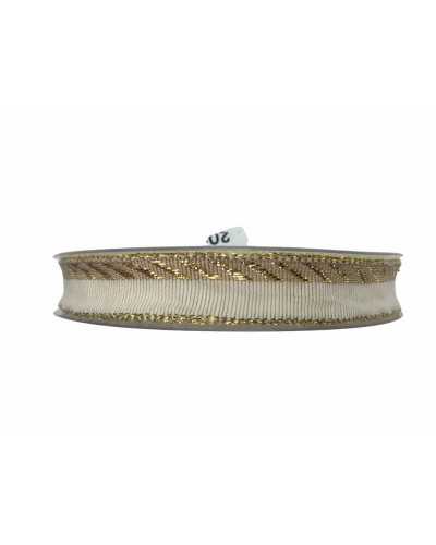 Passamaneria Nastro Natale Gros Grain Fasciato Oro Panna Alto 15 Mm