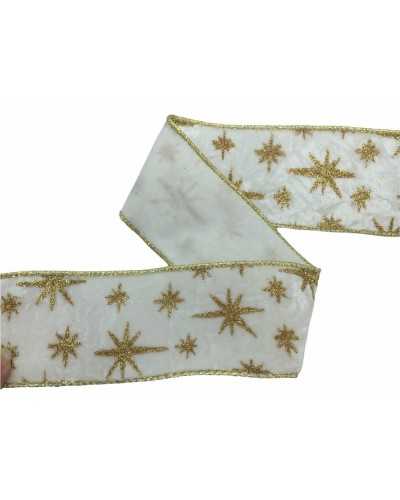 Pasamanería Cinta Navideña Chenille Lamè Blanco Rígido Star Gold 60 Mm Alto