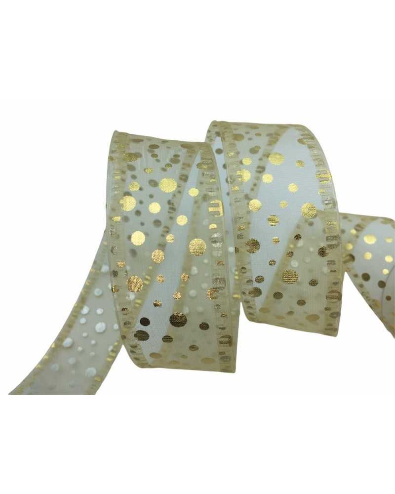 2 Mt Posamenten-Weihnachtsband aus Organza, gepunktet, bedruckt, 40 mm hoch