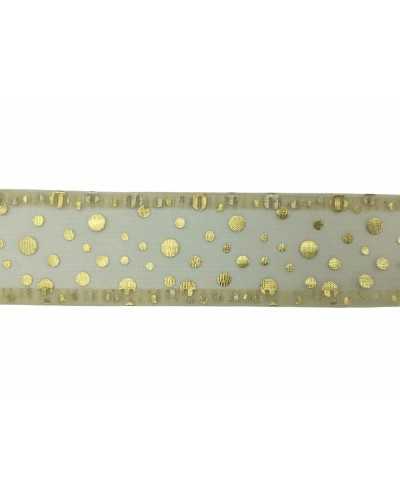 2 Mt Posamenten-Weihnachtsband aus Organza, gepunktet, bedruckt, 40 mm hoch