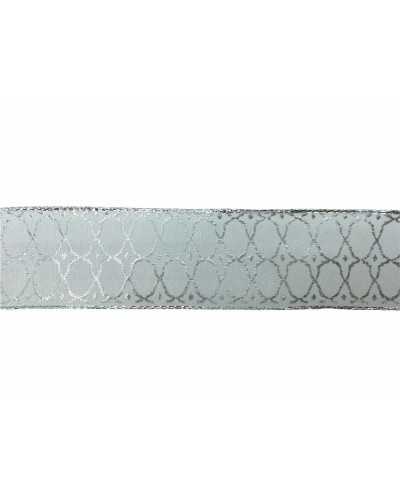 Passementerie Ruban De Noël Organza Géométrique Argenté Haut 25 Mm