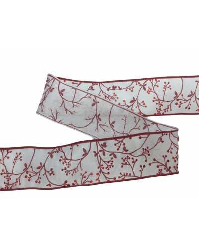 Trimmings White Christmas Ribbon Printed Red Lurex Branches High 40 Mm