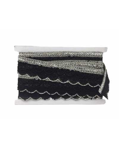 25 Cm Pasamanería Plancha Encaje Macramè Negro Strass 45 Mm Alto