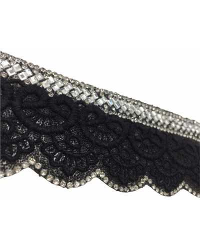 25 Cm Pasamanería Plancha Encaje Macramè Negro Strass 45 Mm Alto