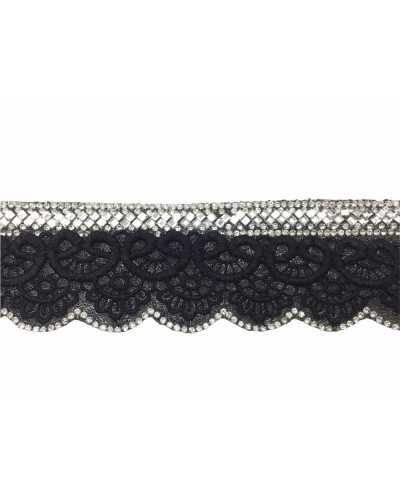25 Cm Pasamanería Plancha Encaje Macramè Negro Strass 45 Mm Alto