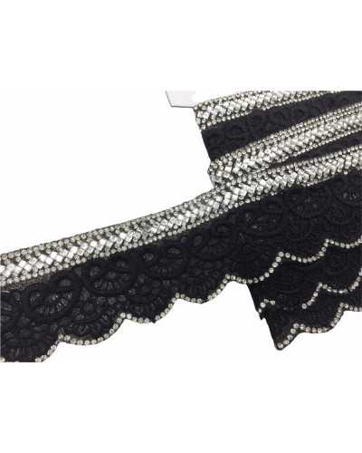25 Cm Pasamanería Plancha Encaje Macramè Negro Strass 45 Mm Alto