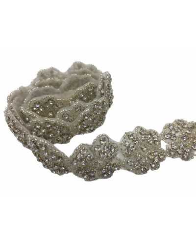 Applique Fleur Ecusson Strass Fleur Argent 70x55 Mm