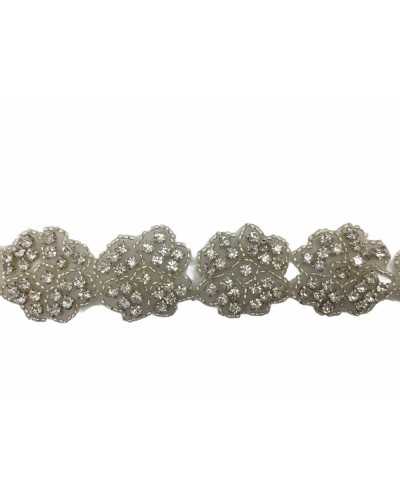 Applique Fleur Ecusson Strass Fleur Argent 70x55 Mm