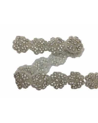 Applicazione Fiore Termoadesiva Patch Strass Fiore Argento 70x55 Mm