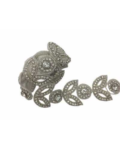 Ecusson Thermocollant Fleur Feuille Argent Strass Fleur 55x50 Mm