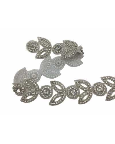 Ecusson Thermocollant Fleur Feuille Argent Strass Fleur 55x50 Mm