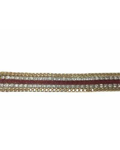50 Cm Passamaneria Termoadesiva Strass Argento Catenella Oro Alta 15 Mm