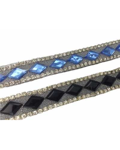 50 Cm Passamaneria Termoadesiva Strass Pietre Rombo Base Argento Alta 15 Mm