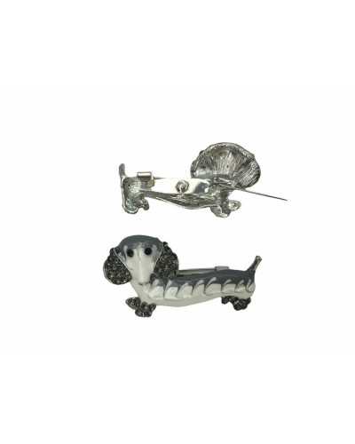 Dackel-Brosche, silbernes Basismetall, graue und weiße Farben, 45 x 25 cm