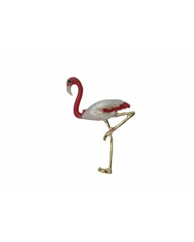 Flamingo-Brosche, Metallapplikation, goldene Grundfarben, Rot, Rosa, cm 5 x 3,5