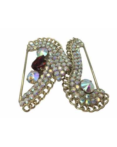 Hook elegant stones and swarovski 8 x 9 cm gold base