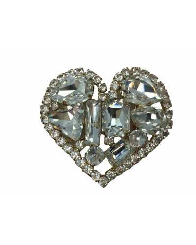 Haken Silber Jacke Kleidung Gemischte Steine Strasssteine Herz 10 x 9 cm
