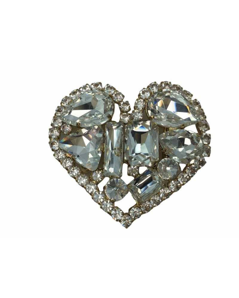 Hook Silver Jacket Clothing Mixed Stones Rhinestones Heart 10 x 9 Cm