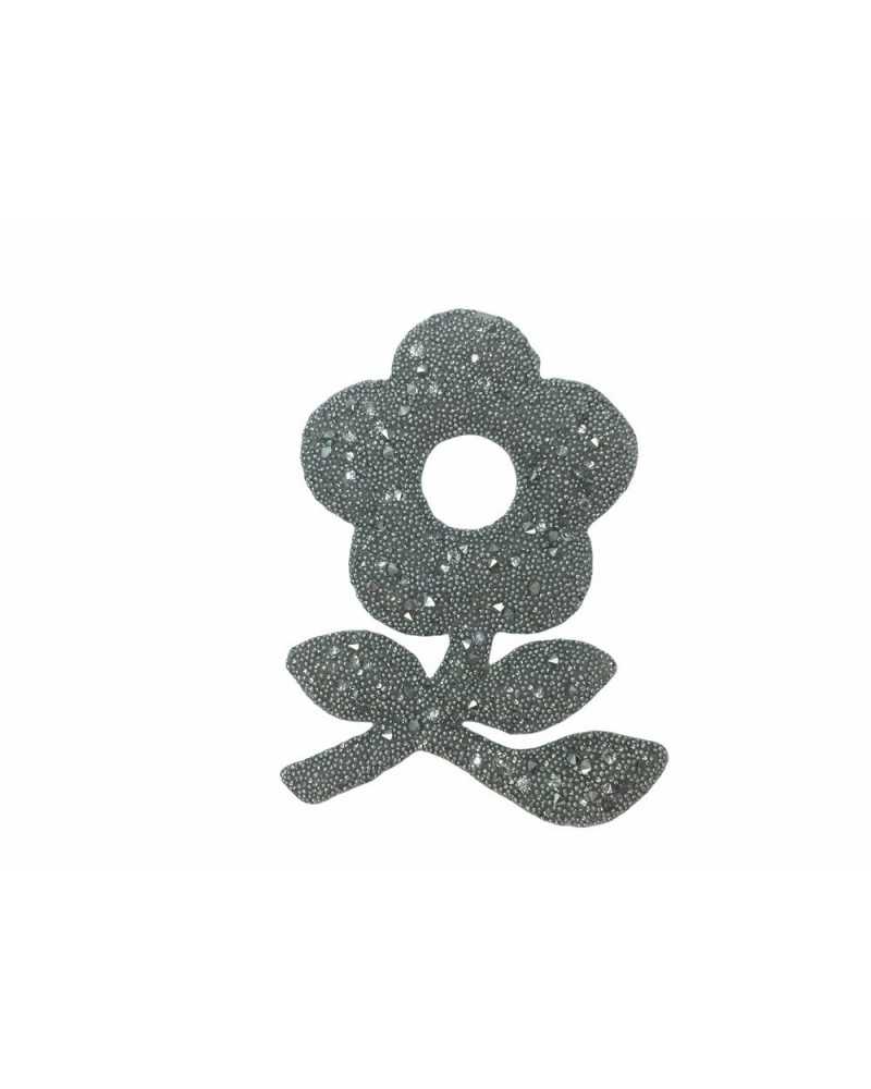 Iron-on Application Silver Micro Strass Patch Flower Model 5x7 Cm