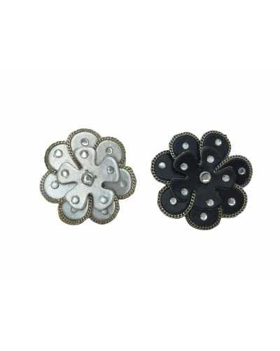 Broche Application Fleur Faux Cuir Strass Métal Chaîne Mode 4x4 Cm