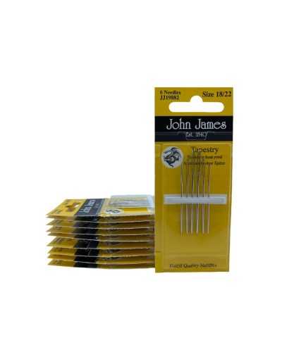 6 Aghi Lana Mano Mis 18/22 Senza Punta Tapestry Arazzo Punto Croce Tre Stelle John James Alti 5/4 Cm